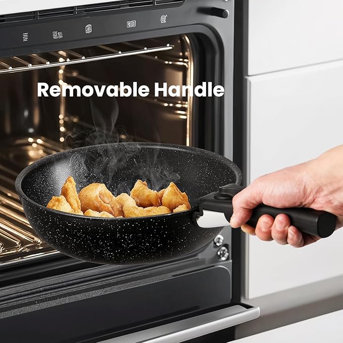 12 Pcs Pots and Pans Set, Nonstick Kitchen Cookware Sets Detachable Handle, Induction Healthy Non Stick RV Cookware, Dishwasher & Oven Safe, Black