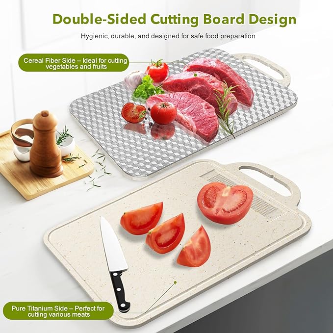 Titanium Cutting Board,Cutting Board for Kitchen Cutting Boards Double Sided with Pure Titanium & Wheat Straw PP, Easy to Clean, Non-Slip, for Meat & Vegetables, Kitchen Gift14.1X9.8