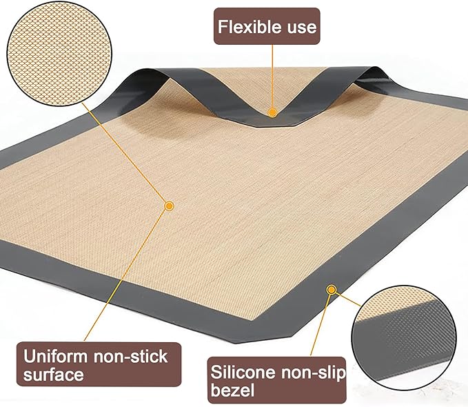 Inmorven 2-Pack Non-Stick Silicone Baking Mat, Food Safe Non Slip Heat Reusable Silicone Liner Sheet for Baking Cookies Pastries Bread Rolling Dough Oven Tray