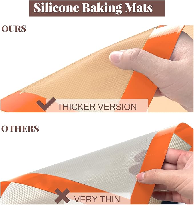 Silicone Baking Mat, 3 Pack Reusable Baking Mat, Non-Stick, Food Safe Silicone Mats for Baking, Oven Baking Sheet for Making Cookies, Macaroons, Bread