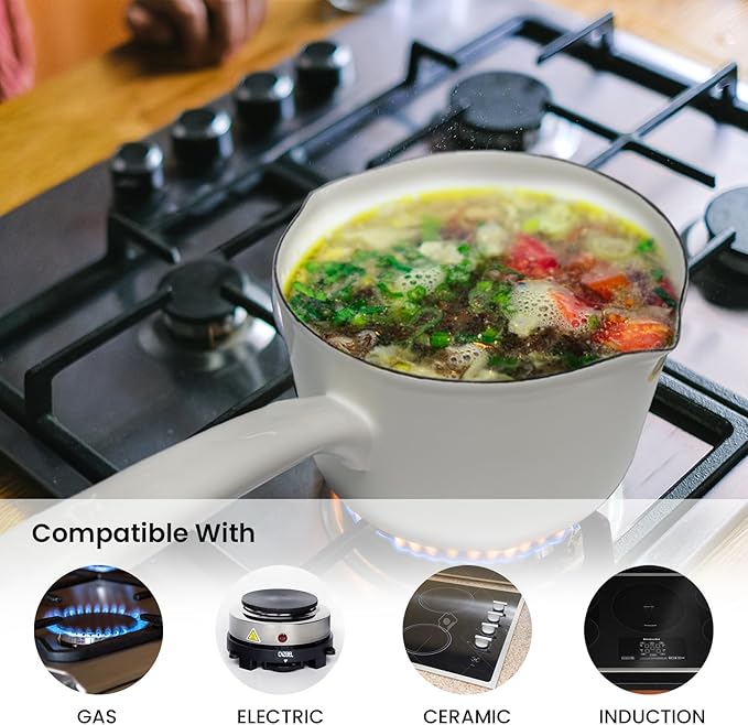 Enamel Milk Pan, 1.2L Mini Butter Warmer, Enamelware Saucepan Pan with Pour Spout, Nonstick Enamel Milk Pot, Butter Melting Pot for Induction Electric Gas Stoves