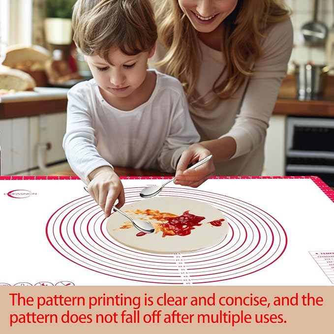 32x24" Silicone Pastry Mat for Rolling Dough Non Slip Non Stick Silicone Mats for Kitchen Counter Red