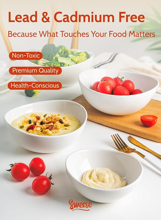 Sweese Porcelain Serving Bowls Set, 10-42 oz, Versatile for Salad, Soup, Snacks, Microwave Dishwasher Safe, White