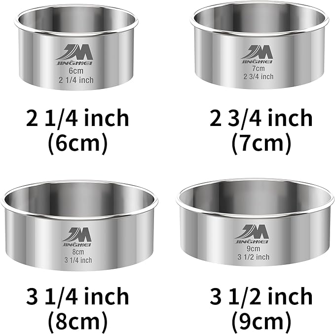M JNGMEI 4 Pieces Stainless Steel Cookie Cutter Set 2.25inch, 2.75inch, 3.25inch,3.5inch Biscuit Plain Edge Round Cutters Sizes Shape Molds GIFT PACKAGE