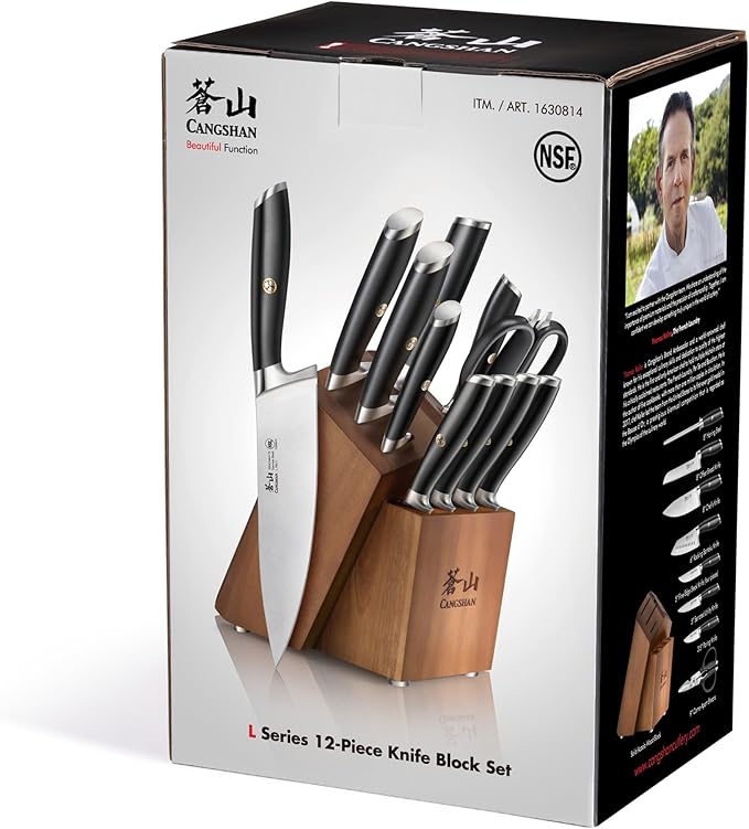 Cangshan L Series Knife Block Sets, Forged German Steel (12-Piece 4 Steak Knives, Black)