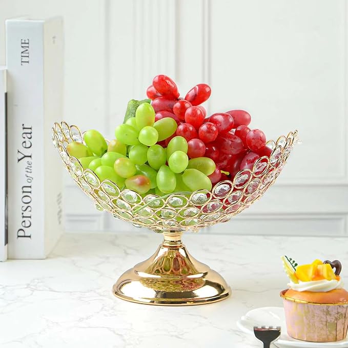 Crystal Fruit Bowl for Table Centerpiece, Snack and Dessert Holder, Elegant Crystal Bowl for Party Table (Gold, Ship Type)