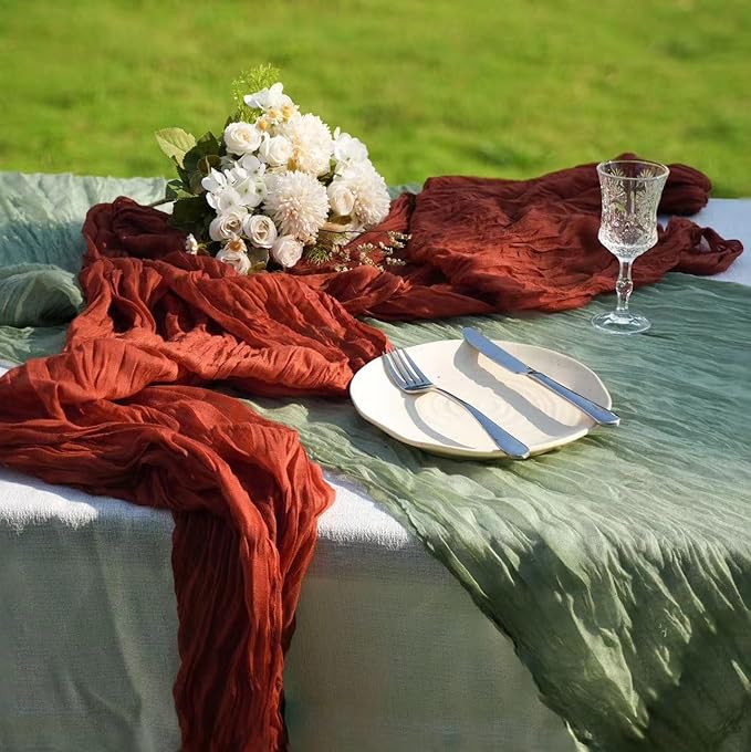 12 Pcs Terracotta Cheesecloth Table Runner 13ft Boho Gauze Cheesecloth Table Runner 160 inch Long for Christmas Wedding Bridal Baby Shower Birthday Table Decorations