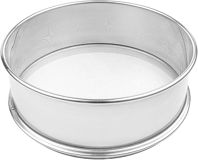Stainless Steel Flour Sifter Fine Mesh Round Flour Sieve for Baking 9.5" Diameter x 2.5" High; Mesh-Hole Size 0.6mm