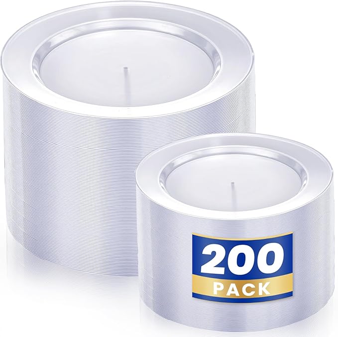 WDF 200PCS Clear Plastic Plates for Party - Heavy Duty Clear Disposable Plates - 100 x 10"Dinner Plate and 100 x 7" Dessert/Cake Plastic Plate for Weddings/Traval/Party/BBQ/Events