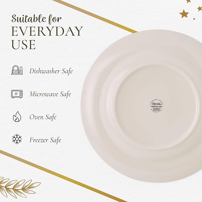 Spode Christmas Tree 12-Piece Dinnerware Set (Service for 4) - Festive Holiday Tableware Collection with Plates and Mugs - Fine Earthenware Christmas Dinnerware - Microwave & Dishwasher Safe