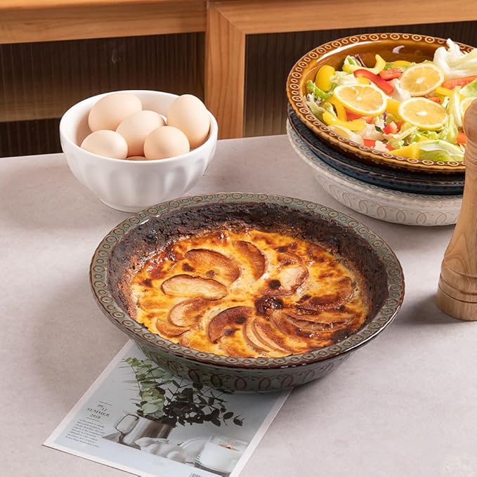 Sweejar Ceramic Pie Pan for Baking,Round Baking Dish Pan for Dinner 10 Inches, Pie Dish Non-Stick Pie Plate for Quiche,Tart,Cake,Pumpkin Pie, Pot Pies (White)