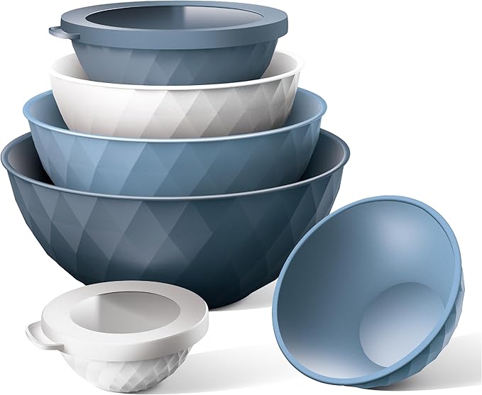 COOK WITH COLOR Mixing Bowls with Lids - 12 Piece Plastic Nesting Bowls Set includes 6 Prep Bowls and 6 Lids, Diamond Design - Microwave Safe (Mint)