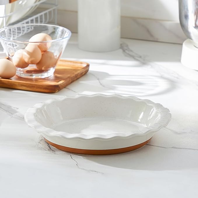 MALACASA Ceramic Pie Pan for Baking - 9 Inch Quiche Baking Dish Nonstick Pie Plate, Deep Dish Scratch-Resistant Pie Pan for Apple Pie Pot Pie, Series TARA
