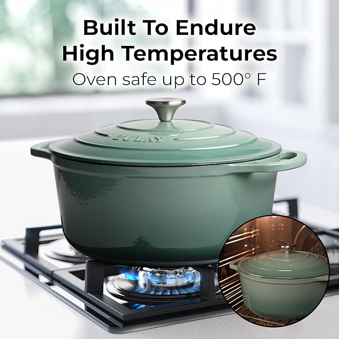 Zulay Kitchen 6 Quart Enameled Cast Iron Dutch Oven with Lid – Premium Durability & Oven Safe up to 500°F – Heavy Duty Cookware Perfect for Bread Baking, Stews, Braising & Roasting - Aventurine