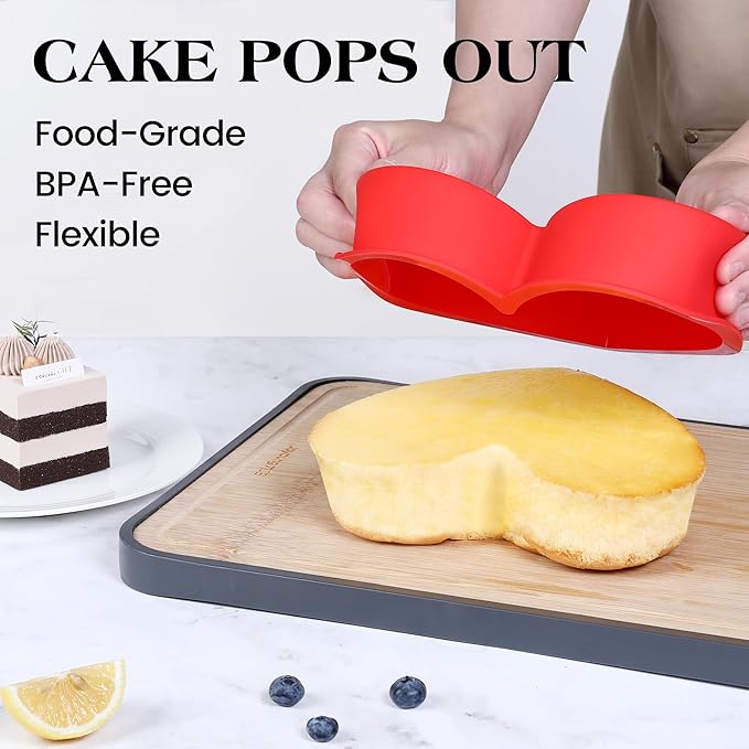 Silicone Heart Shaped Cake Pans 10 Inch Heart Cake Pan Set Nonstick Silicone Heart Molds for Baking (2 Pcs, Red)