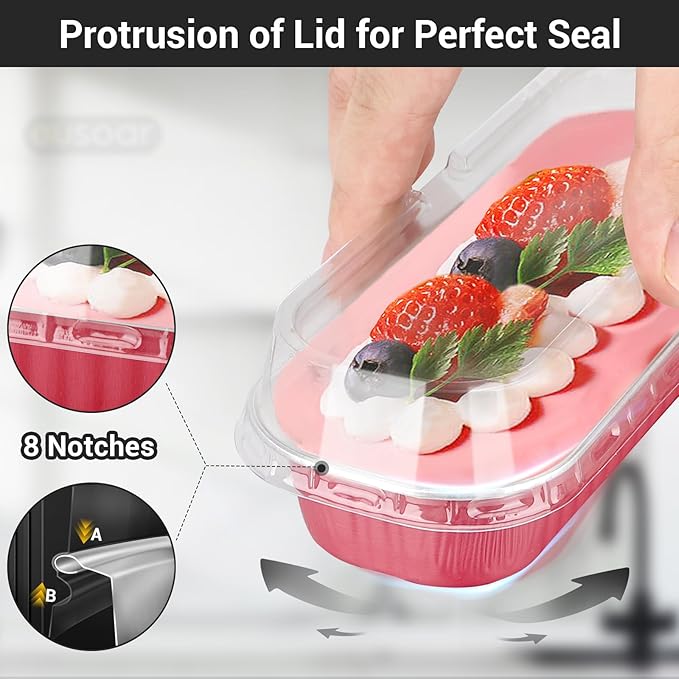 EUSOAR Baking Cups with Lids, 50pcs 6.8oz Aluminum Foil Cheesecake Ramekins Mini Loaf Pans Tin Disposable, Reusable Cake Containers Wrappers Cheesecake Creme Brulee for Picnic Wedding Party Gathering