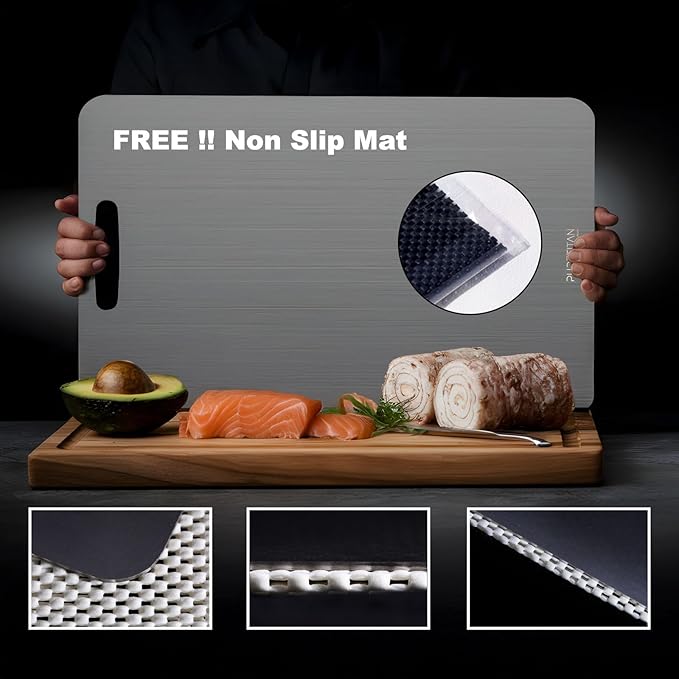 Pure Titan® Titanium Cutting Board - Stainless Steel Alternative, Knife-Friendly & Easy to Clean Great Gift for the Modern Man or Woman Mini cutting board non toxic Camping cutting board for meat (L)