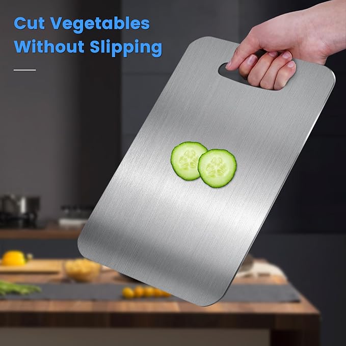 100% Pure Titanium Cutting Boards for Kitchen, Double-Sided Chopping Board for Cutting Meats, Fruits And Vegetables, Food Grade, Easy to Clean (S - 11.2 x 7.7 inch)