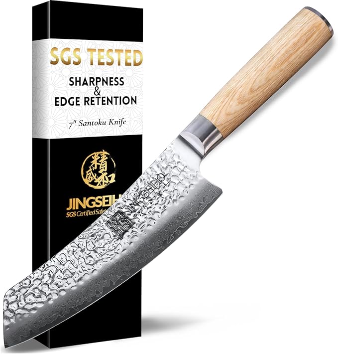 7" 67-Layer Genuine Damascus Santoku Knife, SGS Lab-Verified Sharpness & Edge Retention, Ergonomic Balanced Handle, Ideal for Home Use & Gifting