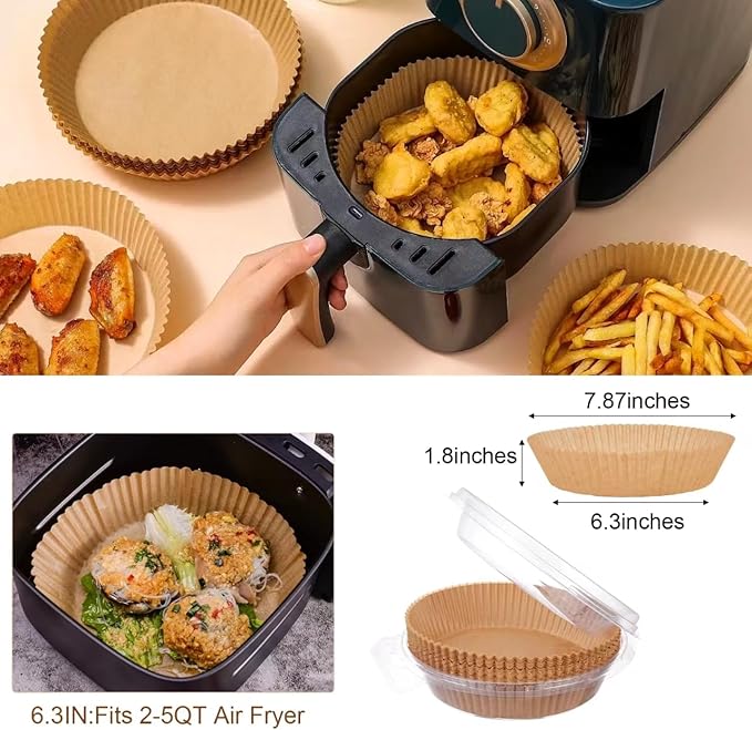 Air Fryer Liners Disposable, 100PCS Non-stick Disposable Airfryer Liners, 6.3 Inch Unbleached Parchment Paper, Round Air Fryer Paper Liners for 2-5QT Air Fryer, Baking, Roasting Microwave