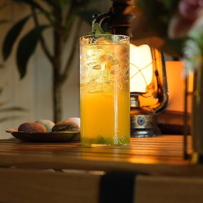 LUXU Drinking Glasses 15.5 oz, Thin Highball Glasses Set of 4,Elegant Bar Glassware For Water, Juice, Beer, Drinks, and Cocktails and Mixed Drinks,Lead-Free Pint Glasses,Glass Drink Tumblers