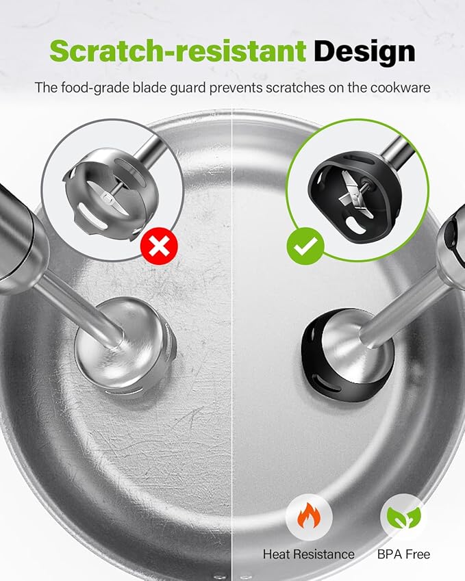 6-in-1 Immersion Blender, 1000W Hand Blender with 20 Speeds, Scratch-Resistant Stick Mixer with Whisk, Chopper, Beaker, Egg Beaters & Dough Hooks – Heavy Duty Hand Mixer, Black