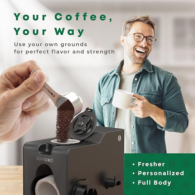 SavePod Coffee Pod Maker with Reusable Coffee Pods, Compatible with Keurig and K-Cup Coffee Machines, Smart, Easy to Use & Convenient (Black, Small)