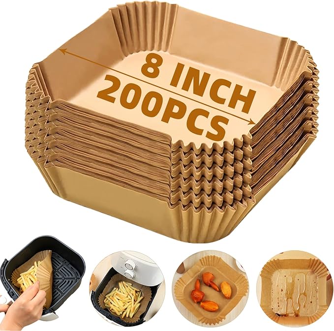 200PCS Air Fryer Liners Disposable,Victoyaw 8 Inch Square Air Fryer Parchment Paper Liners for 2-5QT Air fryer,Non-Stick Waterproof Airfryer Paper Liner