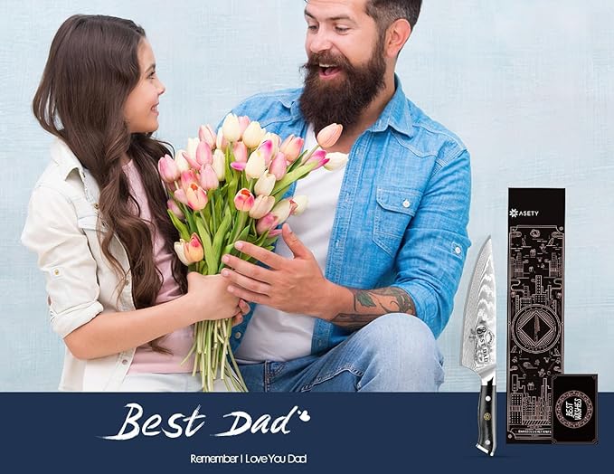 Men Gifts: Damacus Chef Knife - Gifts for Dad, Birthday Gift from Daughter Son Kids, Full Tang G10 Handle, Christmas, Thanksgiving Best Dad Ever Father Gifts