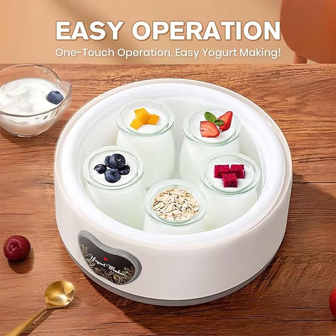 Yogurt Maker, Automatic Digital Yoghurt Maker Machine with 5 Glass Jars 42 Ozs, with Constant Temperature Control for Home Organic Yogurt, Cheese, Fruit Wine (No Cups)