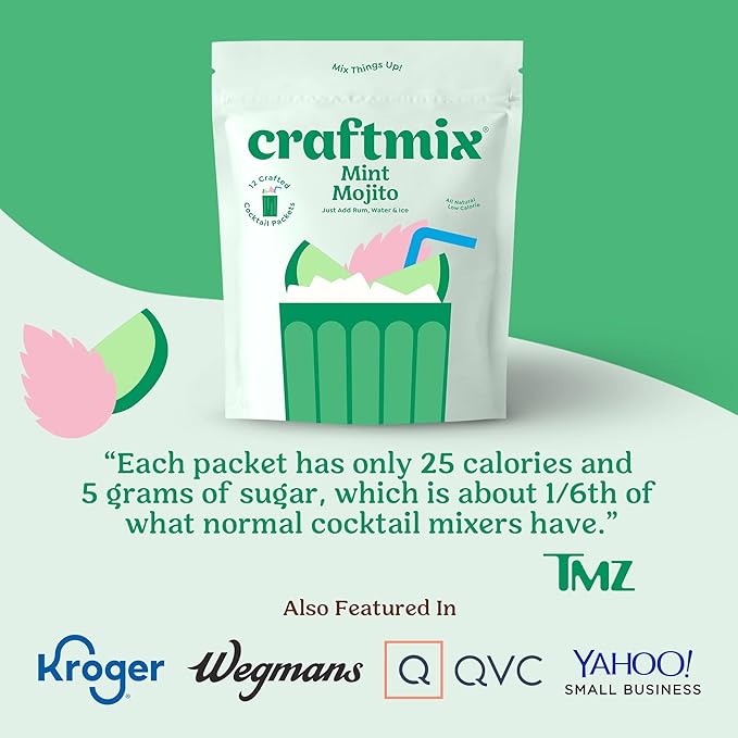 Craftmix Mint Mojito 24 Pack Cocktail Mixers Kit - Low Sugar Skinny Margarita Mix, Easy to Use Keto Low Carb drink mixers set for cocktails mocktails, Adult Party Favors women's Birthday Gifts, Travel