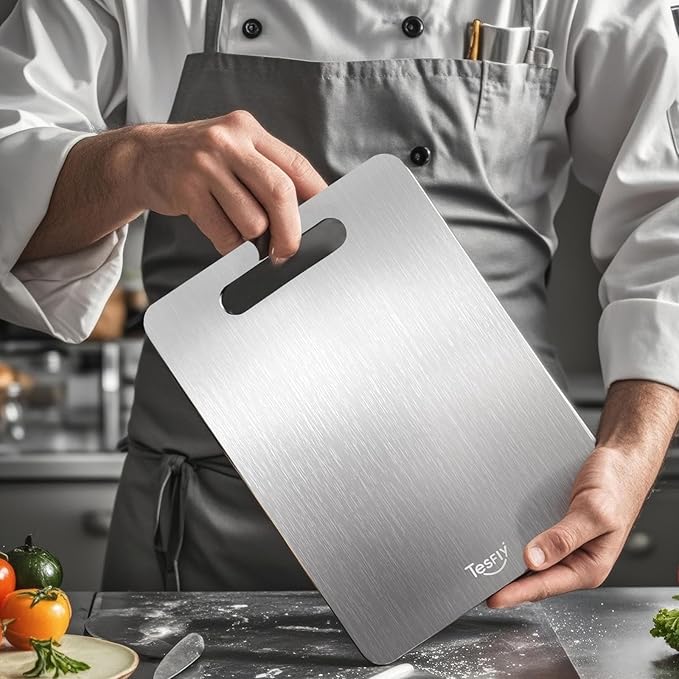 New Titanium Cutting Board -100% Pure Titanium Cutting Boards For Kitche,Easy to clean, Double-sided food-grade Cutting Board For Meats, Fruits And Vegetables (15 * 11)