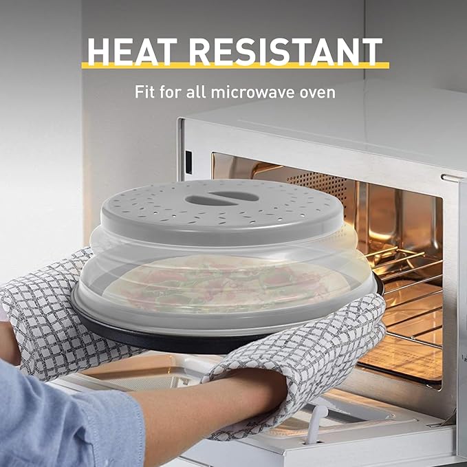 Collapsible Microwave Splatter Cover, Vented Microwave Lid with Hook Hole, Splatter Guard for Plate Dish Bowl, Vegetable Fruit Colander Multi-function Kitchen Gadget, BPA-Free (Grey)