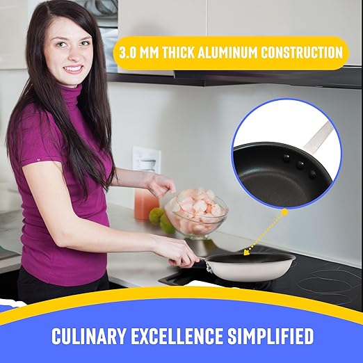 FSE 8" Professional Aluminum Fry Pan, Non-Stick Open Skillet, 3.0 mm Thick Aluminum Construction