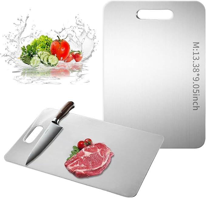 Katuchef Titanium Cutting Board 2025 New Upgrade Pure Titanium Cutting Boards for Kitchen Double Sided Non Toxic Katuchef Cutting Board,Hygiene Durable Dishwasher Safe Chopping Board(13.38IN*9.05IN)