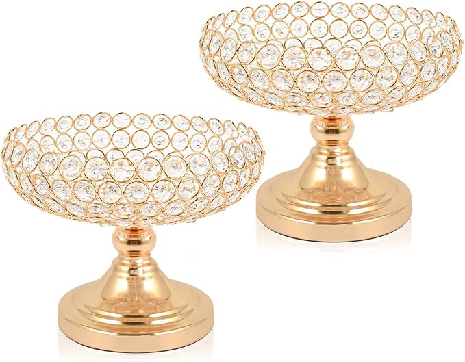 Crystal Fruit and Dessert Bowl Set, Elegant Centerpiece for Party Table (Golden, Bowl Shaped, 2 Pcs)