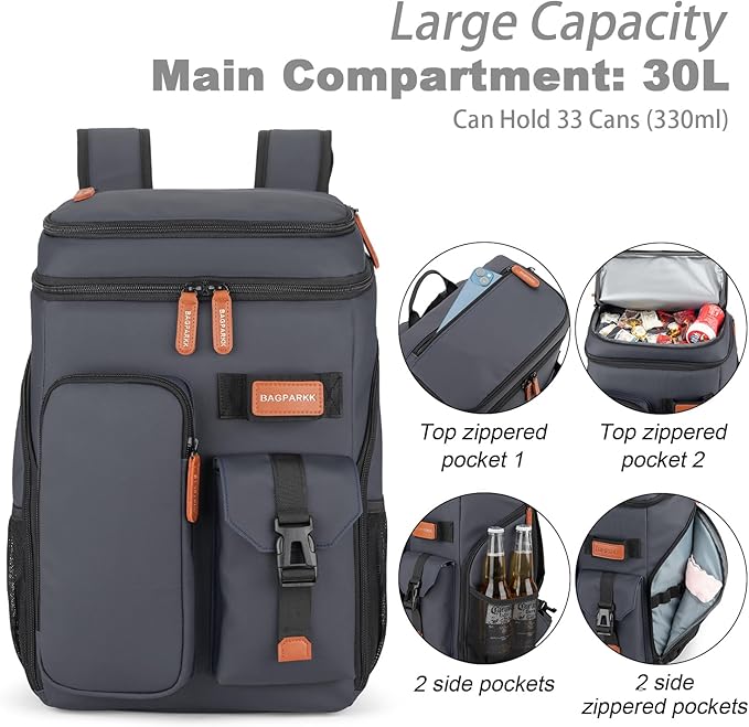 Insulated Cooler Backpack,33/45 Cans Multifunctional Double Deck Leakproof Cooler Bag with Sternum Strap,Large Capacity Lightweight Travel Camping Beach Backpack