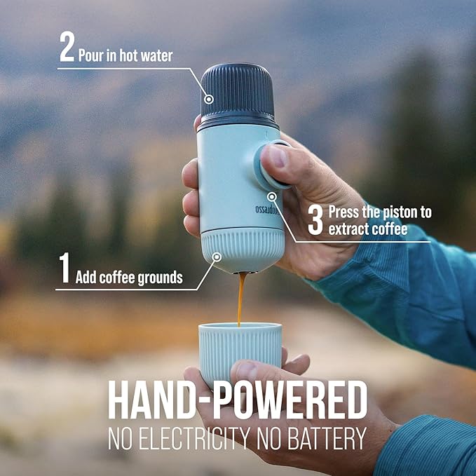 WACACO Nanopresso Portable Espresso Maker with Case, Mini Travel Coffee Machine, Perfect for Camping, Travel and Office( Elements Arctic Blue)