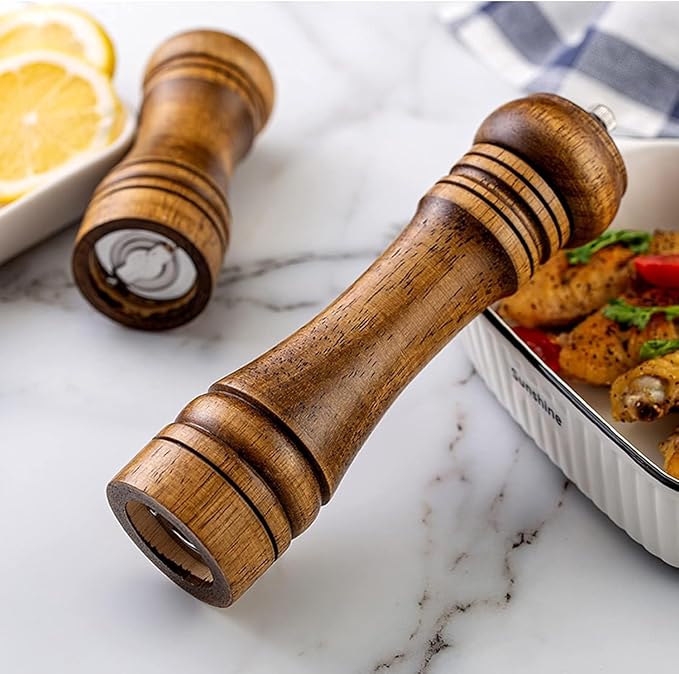 10 Inch Large Capacity Manual Pepper Grinder Oak Wood Adjustable Ceramic Core Salt and Pepper Mill for Kitchen Cooking Seasoning Grinding