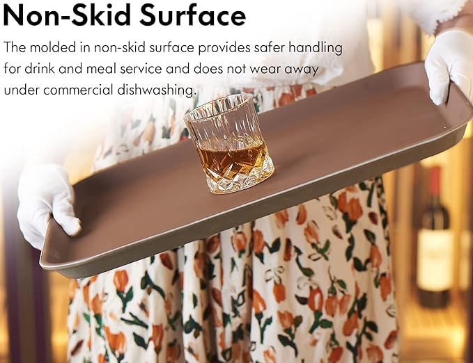 CURTA 2-Pack Restaurant Grade Non-Slip Tray, NSF, 16 Inch x 12 Inch, Plastic Rubber Lined Anti-Skid Rectangular Serving Tray, Brown