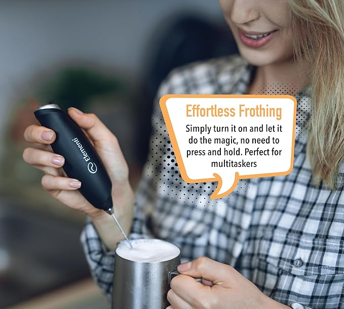 Elementi Milk Frother Wand - Coffee Frother Handheld - Drink Mixer - Coffee Mixer Wand - Cold Foam Maker - Electric Stirrer for Drinks (Silver)