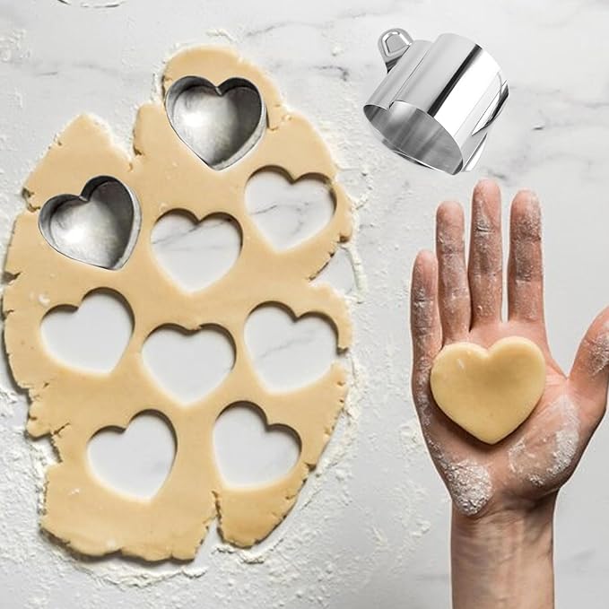 6 Pack Heart-Shaped Cake Ring Molds, Seamless Stainless Steel Cake Cutter with Pusher & Lifter, 3-Inch Dessert Mousse Rings for Baking (Includes 1 Pusher, 1 Lifter and 6 Rings)