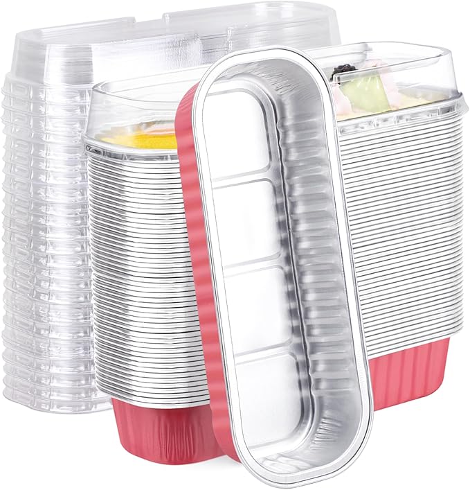 EUSOAR Baking Cups with Lids, 50pcs 6.8oz Aluminum Foil Cheesecake Ramekins Mini Loaf Pans Tin Disposable, Reusable Cake Containers Wrappers Cheesecake Creme Brulee for Picnic Wedding Party Gathering