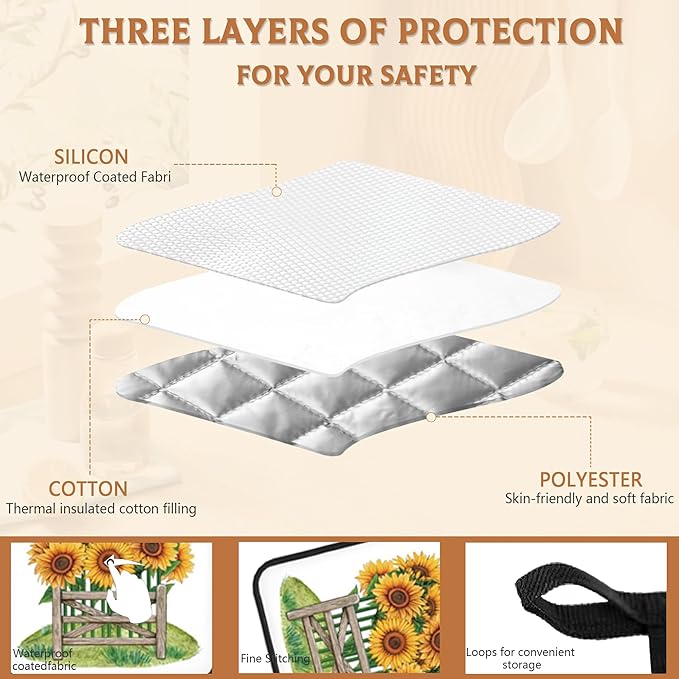 Sunflower Filed Pot Holders Set of 2 Heat Resistant Potholders,Fire Oven Hot Pads for Kitchen Cooking Baking Barbecue