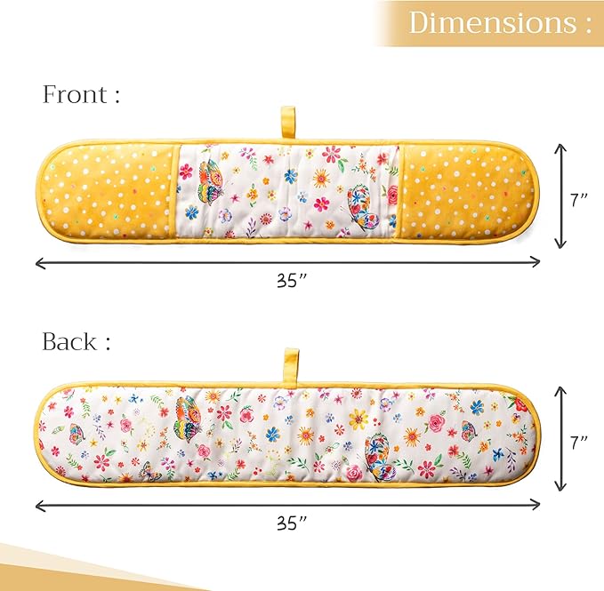 Maison d' Hermine Double Oven Mitts 100% Cotton 7"x35" Double Oven Mitt Heat Resistant BBQ Cooking Gloves with Loop, Baking, Grilling, Kitchen, Handling Hot Pans Spring Summer (Happy Florals - Sweety)