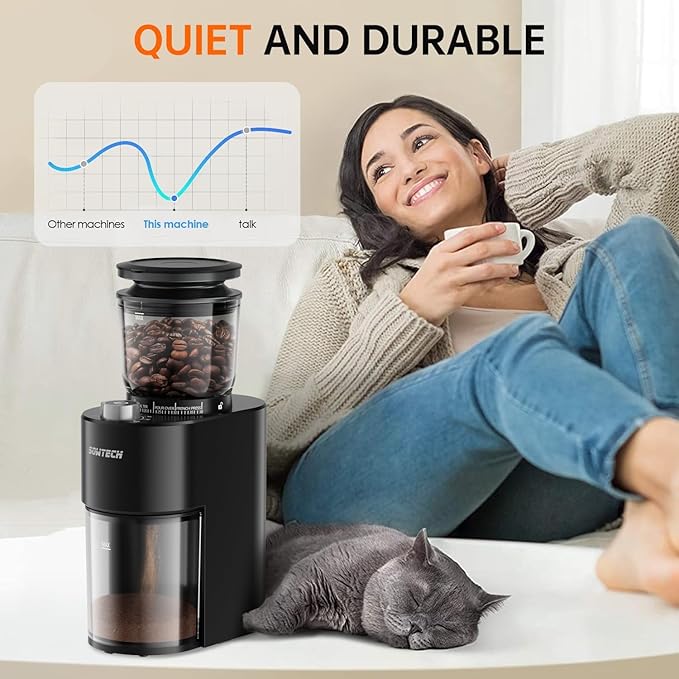 Anti-static Conical Burr Coffee Grinder, Adjustable Electric Mill, 38 Precise Grind Settings, Precision Timer, for Espresso, Drip and French Press, Black