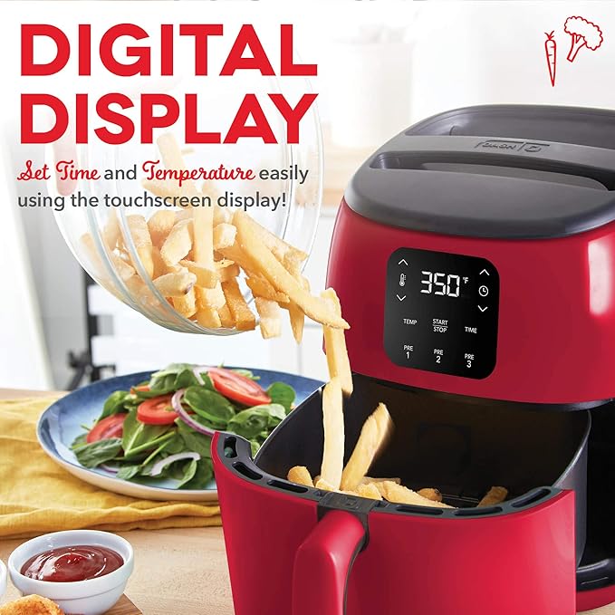 DASH Tasti-Crisp™ Electric Air Fryer Oven, 2.6 Qt., Red – Compact Air Fryer for Healthier Food in Minutes, Ideal for Small Spaces - Auto Shut Off, Digital, 1000-Watt