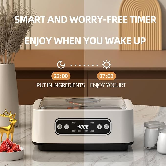 Yogurt Maker with 5 BPA-Free Jars, Temp Control & Smart Timer, Homemade Greek Yogurt, Effortless 3-Step Setup, LED Display - Perfect for Keto/Vegan Diets