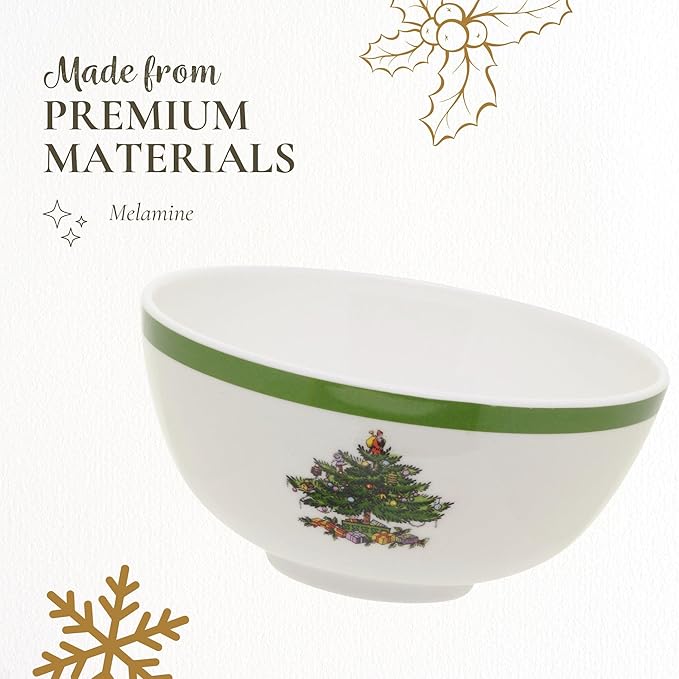 Spode Christmas Tree 6-Inch Melamine Bowls - Set of 4 Festive Bowls for Soup, Dessert, Holiday Dishes - Durable, Dishwasher Safe - Versatile Tableware for Indoor, Outdoor Christmas Gatherings