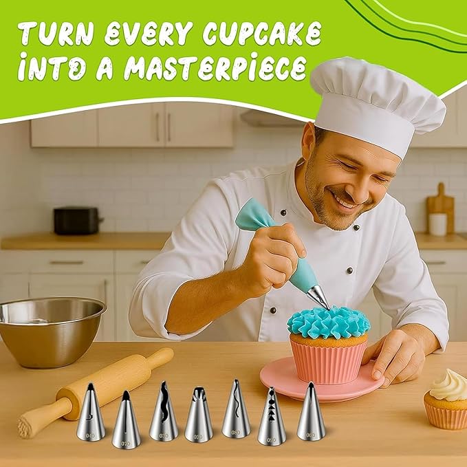 Suuker 9 Pieces Ruffle Piping Tips Set, Stainless Steel Vintage Cake Piping Tips Pleated Skirt Piping Nozzles Set, Cake Decorating Tips for Cake Cupcakes Cookies